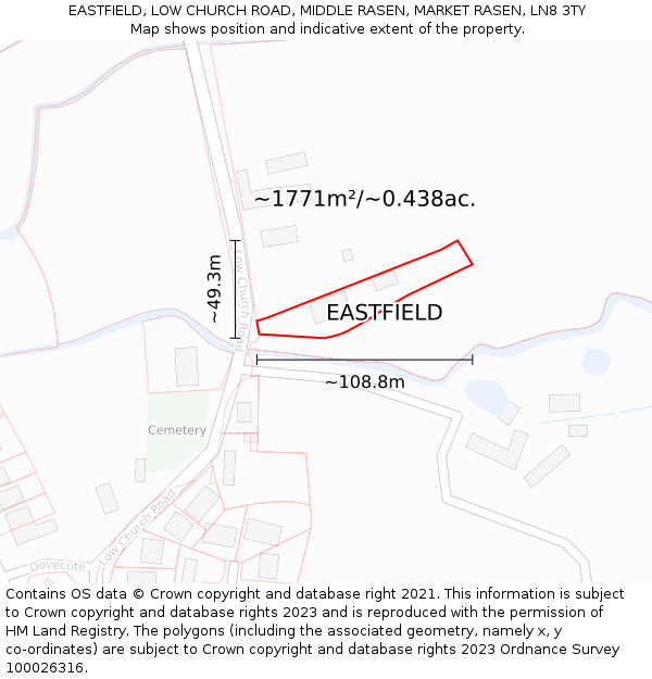 EASTFIELD, LOW CHURCH ROAD, MIDDLE RASEN, MARKET RASEN, LN8 3TY: Plot and title map