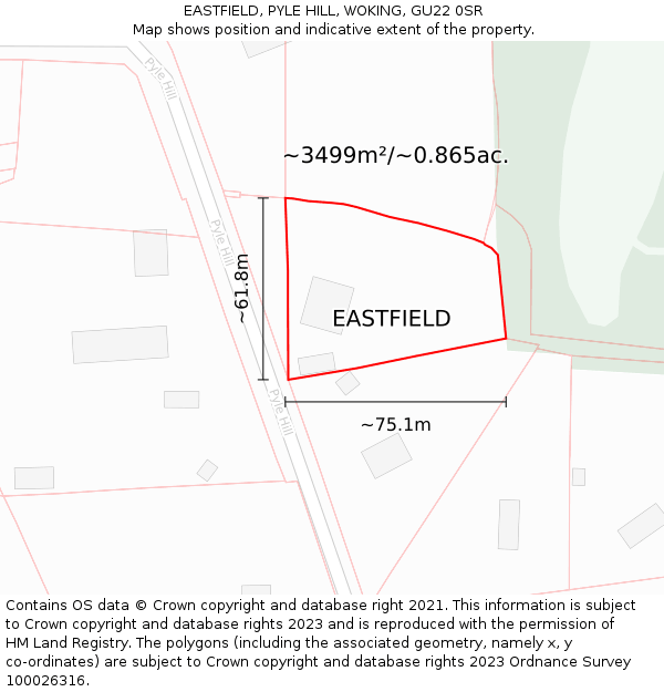 EASTFIELD, PYLE HILL, WOKING, GU22 0SR: Plot and title map
