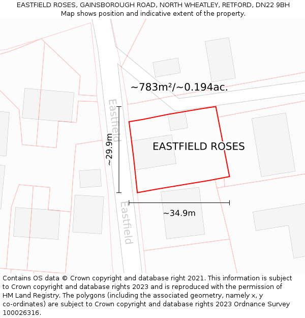 EASTFIELD ROSES, GAINSBOROUGH ROAD, NORTH WHEATLEY, RETFORD, DN22 9BH: Plot and title map