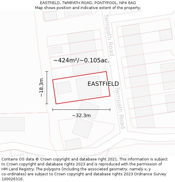 EASTFIELD, TWMPATH ROAD, PONTYPOOL, NP4 6AG: Plot and title map