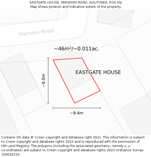 EASTGATE HOUSE, MANSION ROAD, SOUTHSEA, PO4 0SJ: Plot and title map