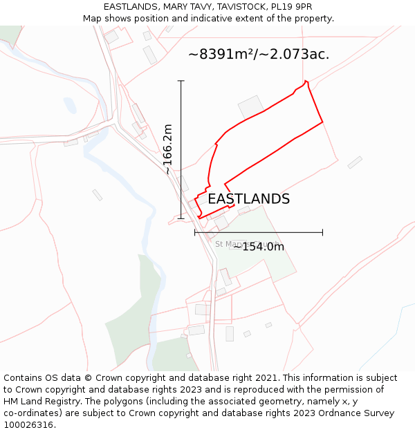 EASTLANDS, MARY TAVY, TAVISTOCK, PL19 9PR: Plot and title map