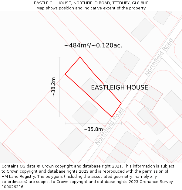 EASTLEIGH HOUSE, NORTHFIELD ROAD, TETBURY, GL8 8HE: Plot and title map