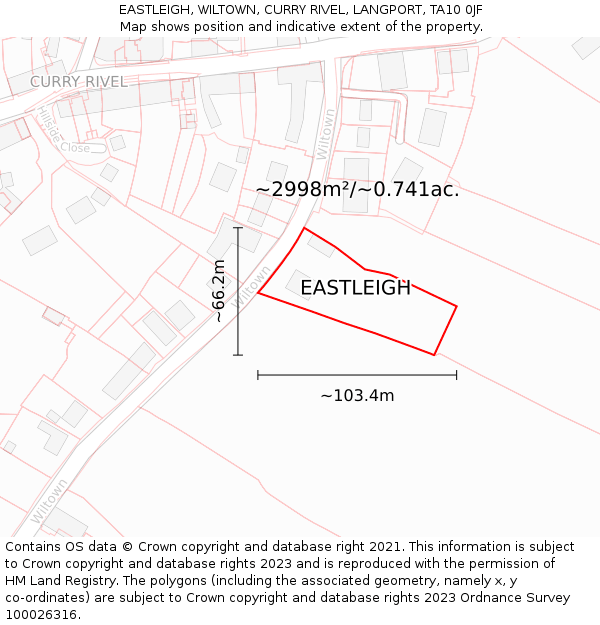 EASTLEIGH, WILTOWN, CURRY RIVEL, LANGPORT, TA10 0JF: Plot and title map