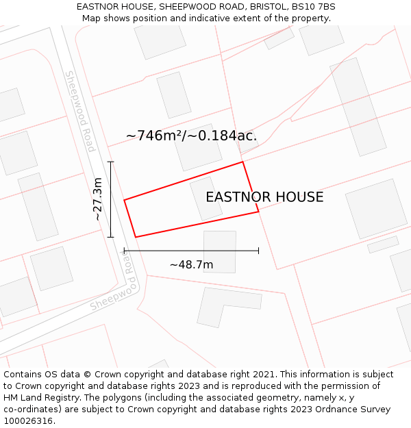 EASTNOR HOUSE, SHEEPWOOD ROAD, BRISTOL, BS10 7BS: Plot and title map