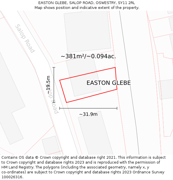 EASTON GLEBE, SALOP ROAD, OSWESTRY, SY11 2RL: Plot and title map