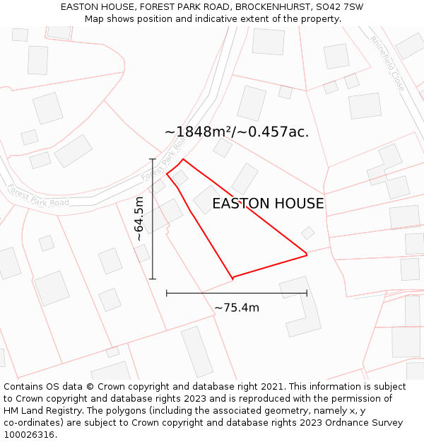 EASTON HOUSE, FOREST PARK ROAD, BROCKENHURST, SO42 7SW: Plot and title map
