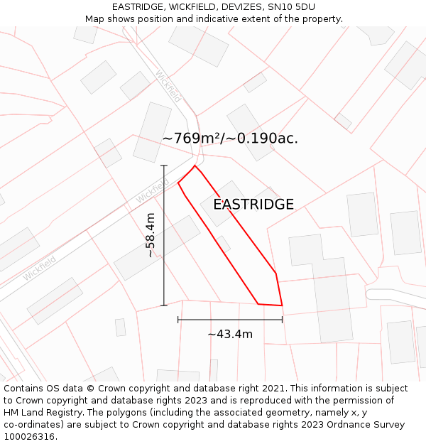 EASTRIDGE, WICKFIELD, DEVIZES, SN10 5DU: Plot and title map