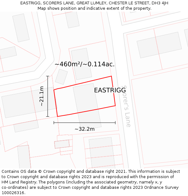 EASTRIGG, SCORERS LANE, GREAT LUMLEY, CHESTER LE STREET, DH3 4JH: Plot and title map