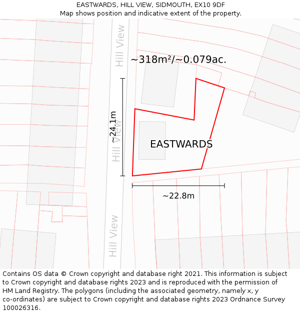 EASTWARDS, HILL VIEW, SIDMOUTH, EX10 9DF: Plot and title map