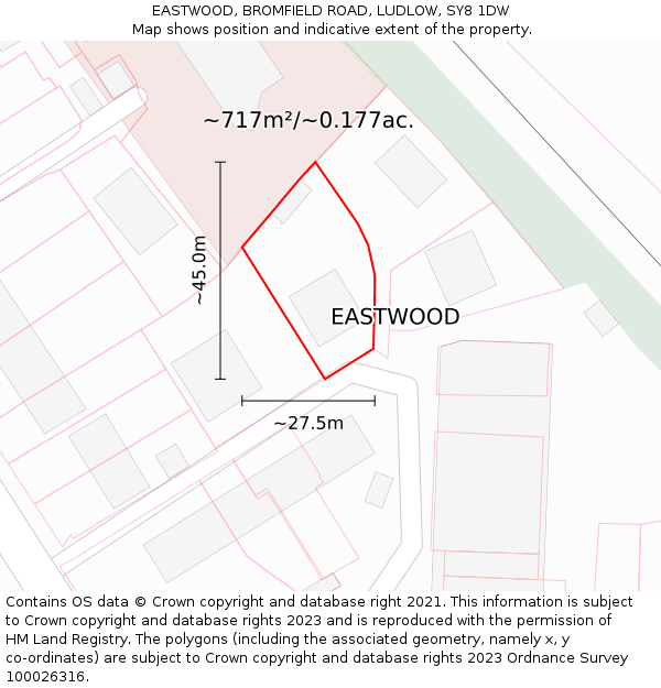 EASTWOOD, BROMFIELD ROAD, LUDLOW, SY8 1DW: Plot and title map