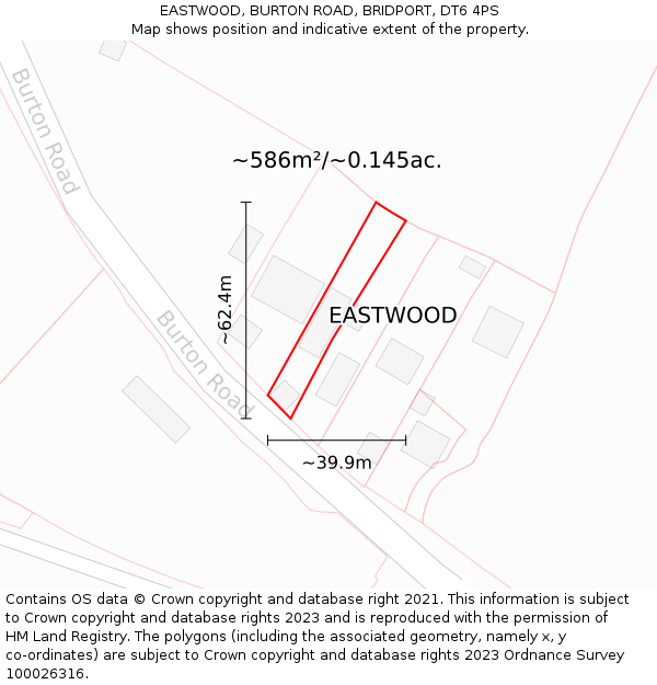 EASTWOOD, BURTON ROAD, BRIDPORT, DT6 4PS: Plot and title map