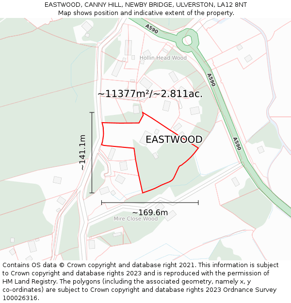 EASTWOOD, CANNY HILL, NEWBY BRIDGE, ULVERSTON, LA12 8NT: Plot and title map