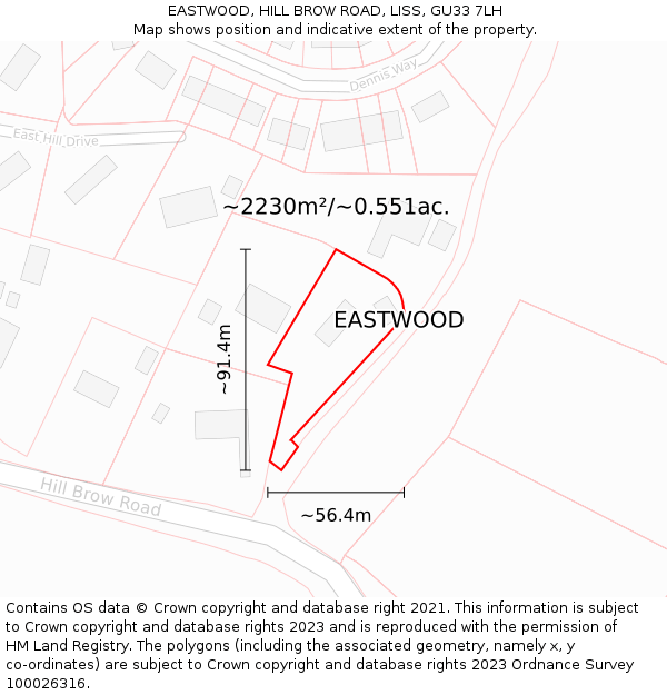 EASTWOOD, HILL BROW ROAD, LISS, GU33 7LH: Plot and title map