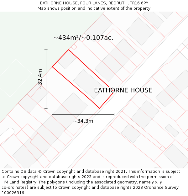 EATHORNE HOUSE, FOUR LANES, REDRUTH, TR16 6PY: Plot and title map