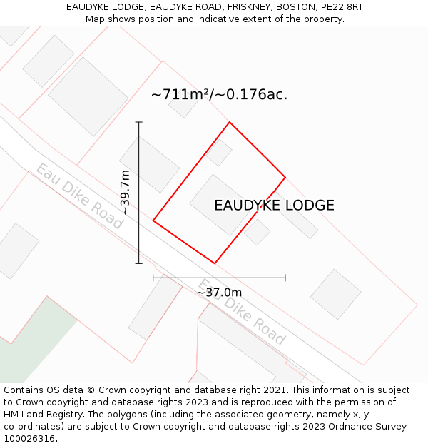 EAUDYKE LODGE, EAUDYKE ROAD, FRISKNEY, BOSTON, PE22 8RT: Plot and title map