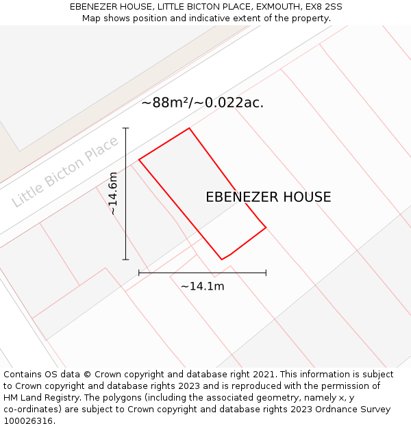 EBENEZER HOUSE, LITTLE BICTON PLACE, EXMOUTH, EX8 2SS: Plot and title map