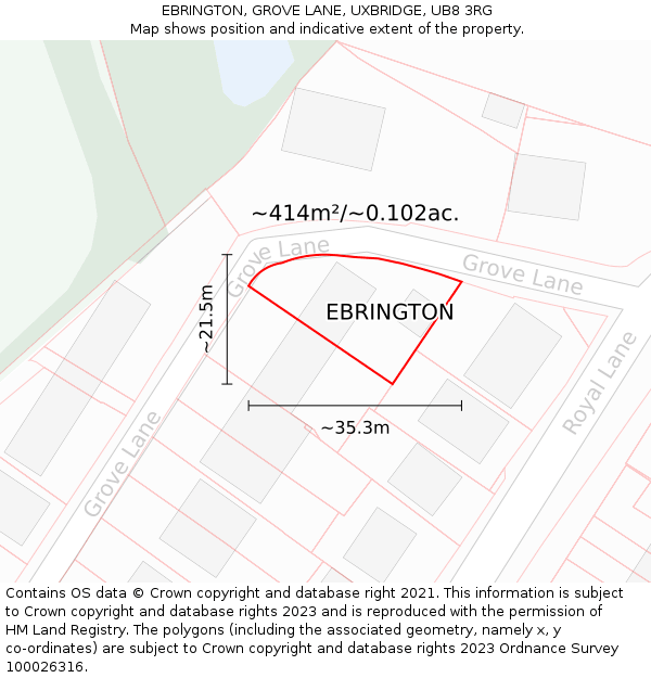 EBRINGTON, GROVE LANE, UXBRIDGE, UB8 3RG: Plot and title map