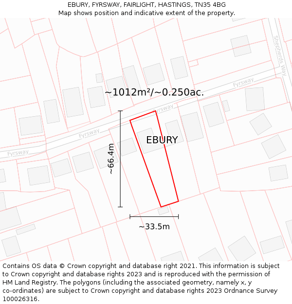 EBURY, FYRSWAY, FAIRLIGHT, HASTINGS, TN35 4BG: Plot and title map