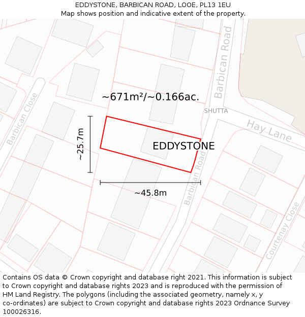 EDDYSTONE, BARBICAN ROAD, LOOE, PL13 1EU: Plot and title map