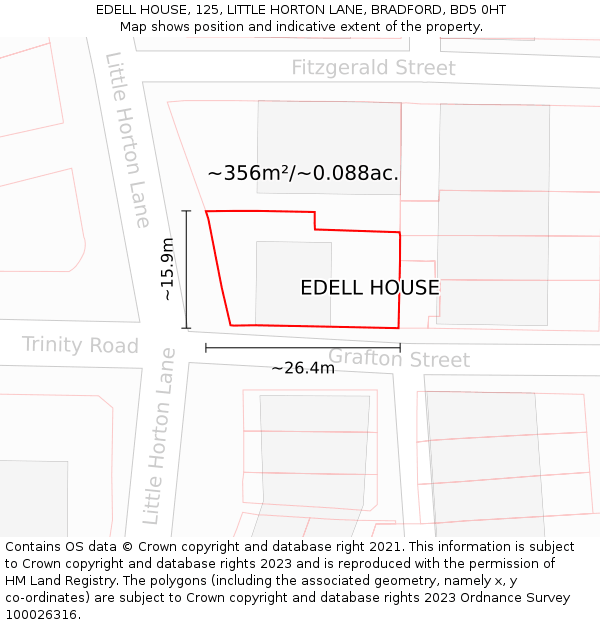 EDELL HOUSE, 125, LITTLE HORTON LANE, BRADFORD, BD5 0HT: Plot and title map