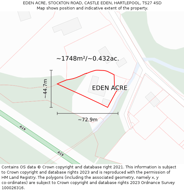 EDEN ACRE, STOCKTON ROAD, CASTLE EDEN, HARTLEPOOL, TS27 4SD: Plot and title map