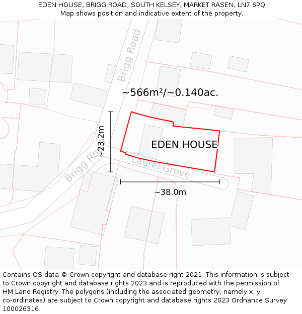 EDEN HOUSE, BRIGG ROAD, SOUTH KELSEY, MARKET RASEN, LN7 6PQ: Plot and title map