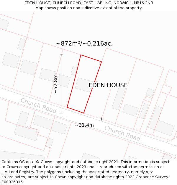 EDEN HOUSE, CHURCH ROAD, EAST HARLING, NORWICH, NR16 2NB: Plot and title map