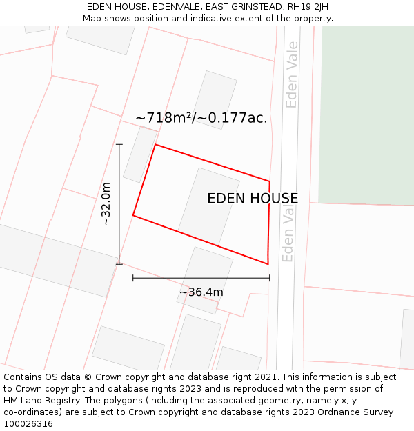 EDEN HOUSE, EDENVALE, EAST GRINSTEAD, RH19 2JH: Plot and title map