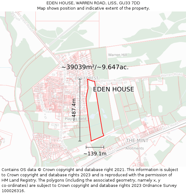 EDEN HOUSE, WARREN ROAD, LISS, GU33 7DD: Plot and title map