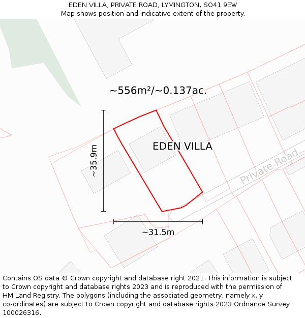 EDEN VILLA, PRIVATE ROAD, LYMINGTON, SO41 9EW: Plot and title map