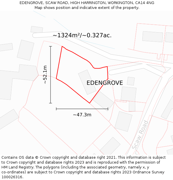 EDENGROVE, SCAW ROAD, HIGH HARRINGTON, WORKINGTON, CA14 4NG: Plot and title map