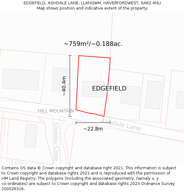 EDGEFIELD, ASHDALE LANE, LLANGWM, HAVERFORDWEST, SA62 4NU: Plot and title map