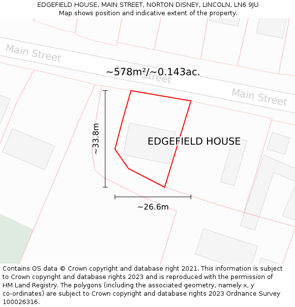 EDGEFIELD HOUSE, MAIN STREET, NORTON DISNEY, LINCOLN, LN6 9JU: Plot and title map
