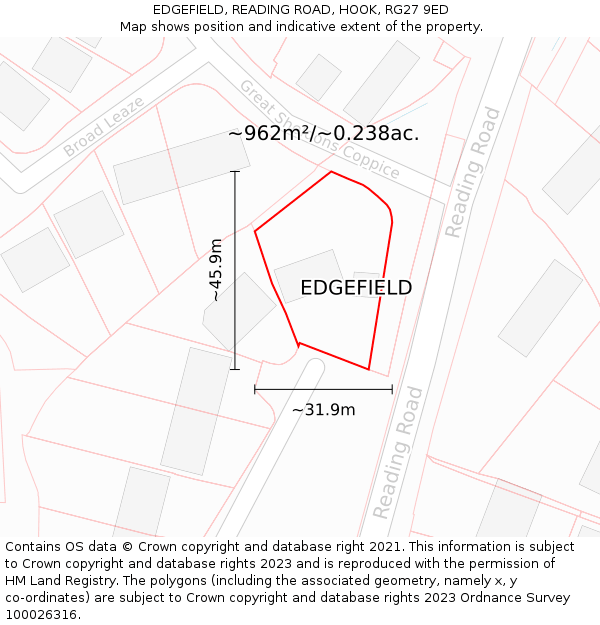 EDGEFIELD, READING ROAD, HOOK, RG27 9ED: Plot and title map