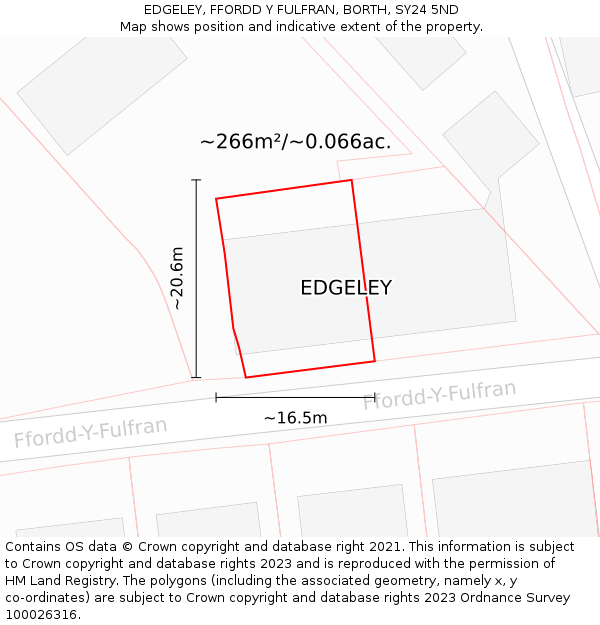 EDGELEY, FFORDD Y FULFRAN, BORTH, SY24 5ND: Plot and title map