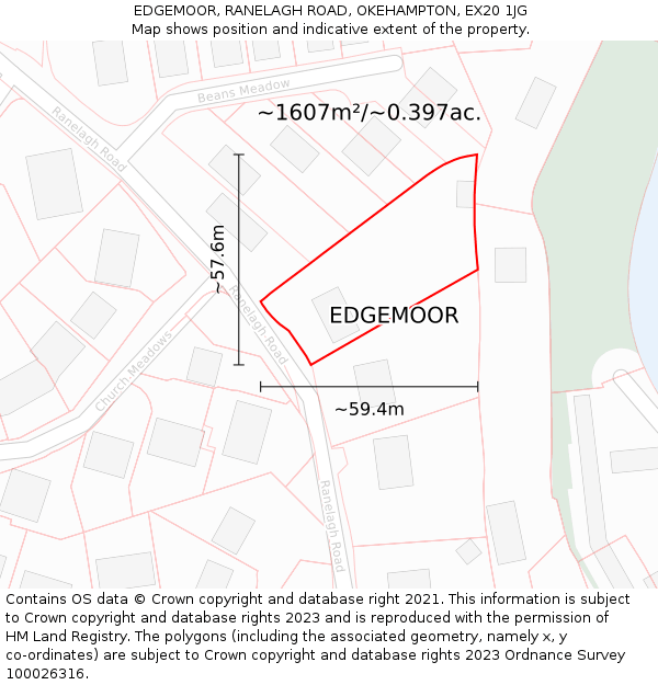 EDGEMOOR, RANELAGH ROAD, OKEHAMPTON, EX20 1JG: Plot and title map