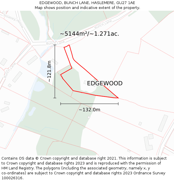 EDGEWOOD, BUNCH LANE, HASLEMERE, GU27 1AE: Plot and title map