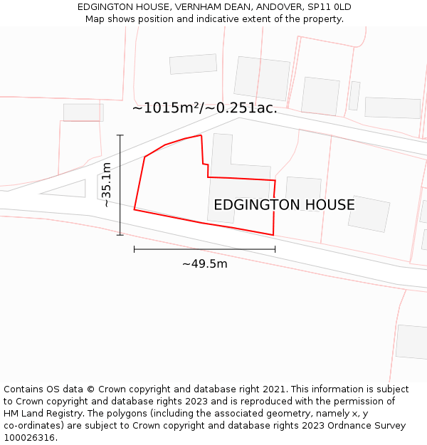 EDGINGTON HOUSE, VERNHAM DEAN, ANDOVER, SP11 0LD: Plot and title map