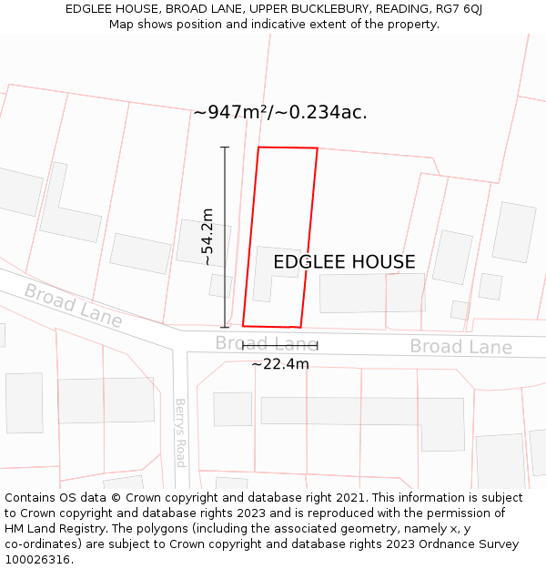 EDGLEE HOUSE, BROAD LANE, UPPER BUCKLEBURY, READING, RG7 6QJ: Plot and title map