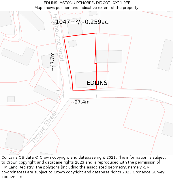 EDLINS, ASTON UPTHORPE, DIDCOT, OX11 9EF: Plot and title map