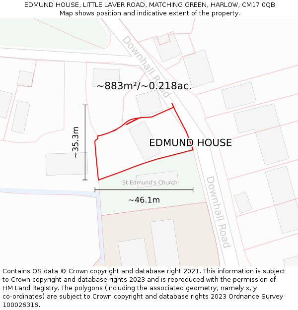 EDMUND HOUSE, LITTLE LAVER ROAD, MATCHING GREEN, HARLOW, CM17 0QB: Plot and title map