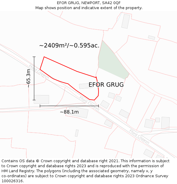 EFOR GRUG, NEWPORT, SA42 0QF: Plot and title map