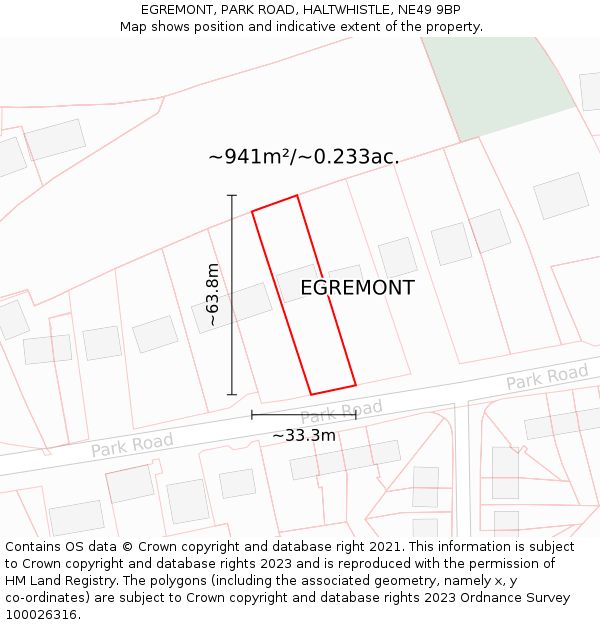 EGREMONT, PARK ROAD, HALTWHISTLE, NE49 9BP: Plot and title map