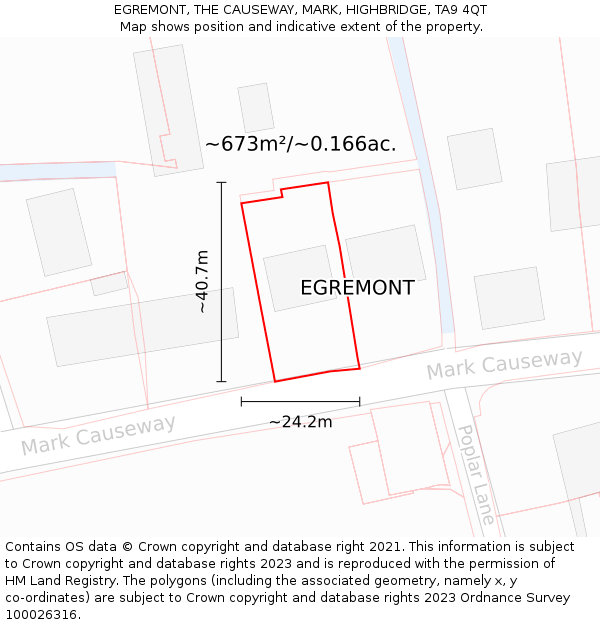 EGREMONT, THE CAUSEWAY, MARK, HIGHBRIDGE, TA9 4QT: Plot and title map