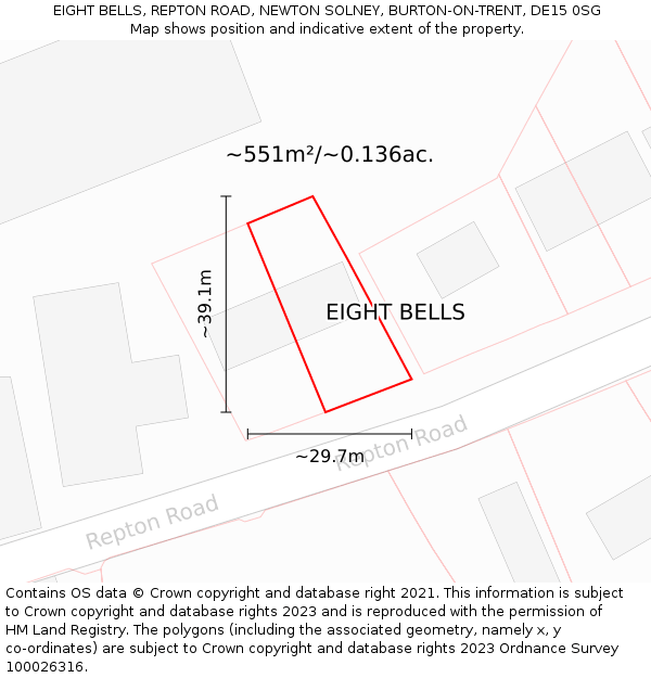 EIGHT BELLS, REPTON ROAD, NEWTON SOLNEY, BURTON-ON-TRENT, DE15 0SG: Plot and title map