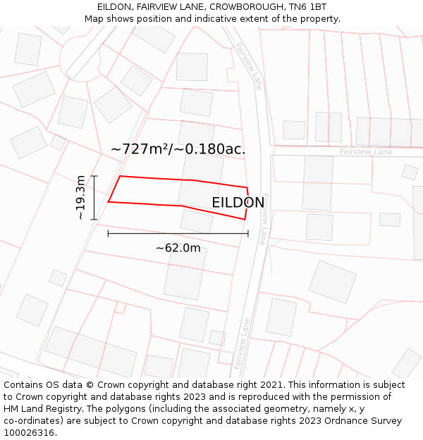 EILDON, FAIRVIEW LANE, CROWBOROUGH, TN6 1BT: Plot and title map