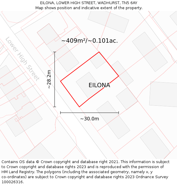 EILONA, LOWER HIGH STREET, WADHURST, TN5 6AY: Plot and title map