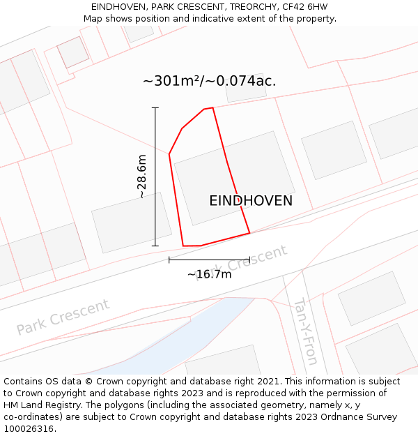EINDHOVEN, PARK CRESCENT, TREORCHY, CF42 6HW: Plot and title map