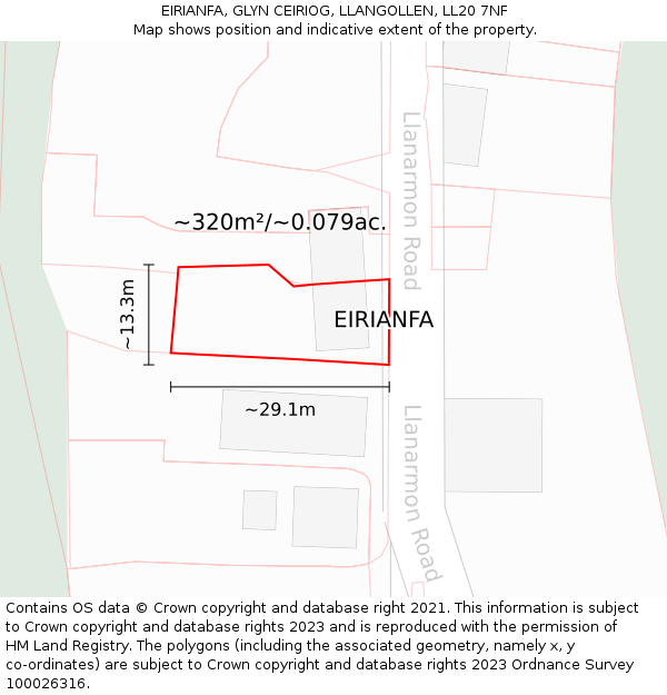 EIRIANFA, GLYN CEIRIOG, LLANGOLLEN, LL20 7NF: Plot and title map